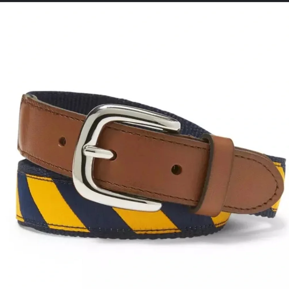 NWT Janie and Jack Boys Classic Striped Belt Genuine Leather Trim Classic Preppy